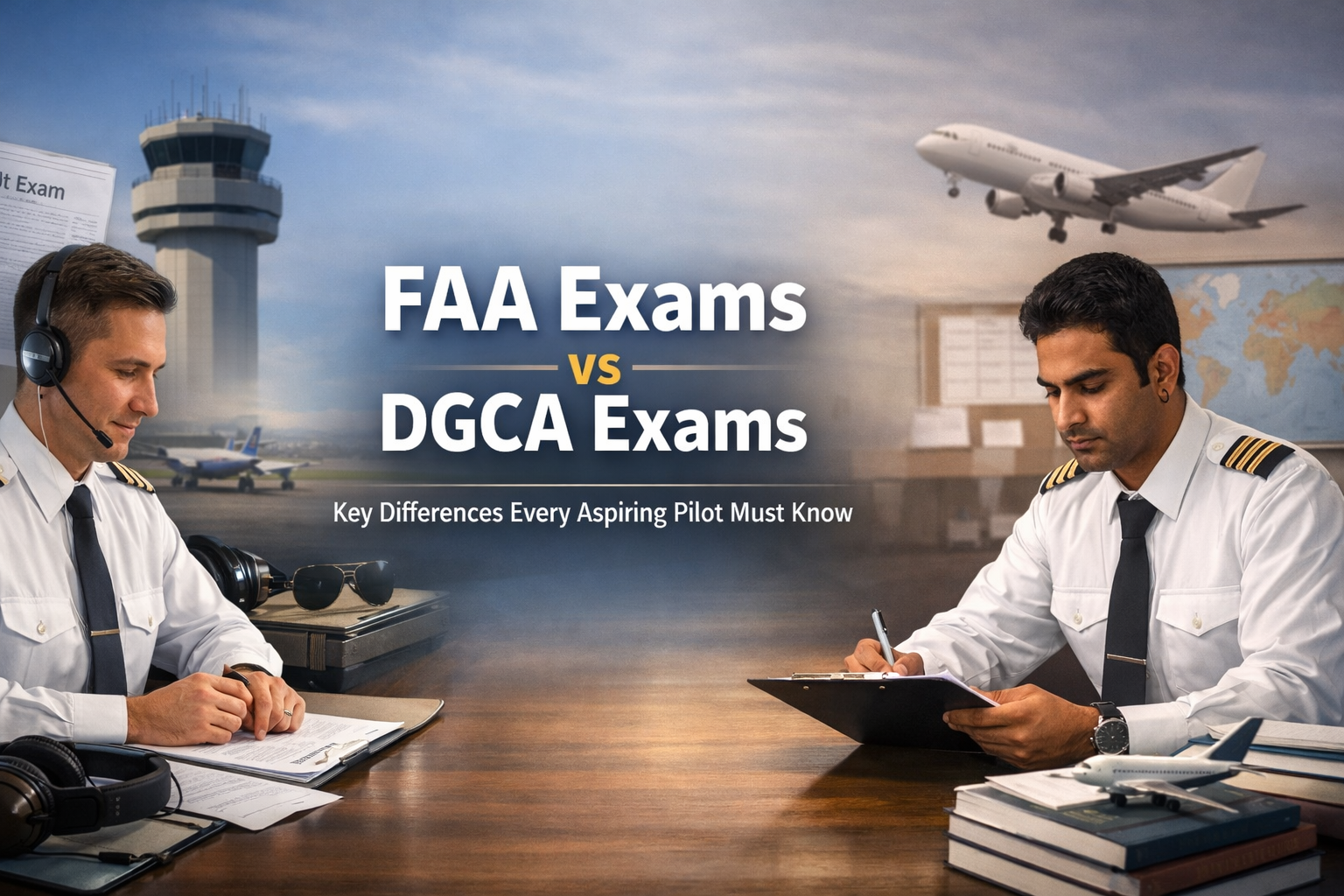 ndian flight student comparing FAA and DGCA pilot license options in a cockpit simulator.