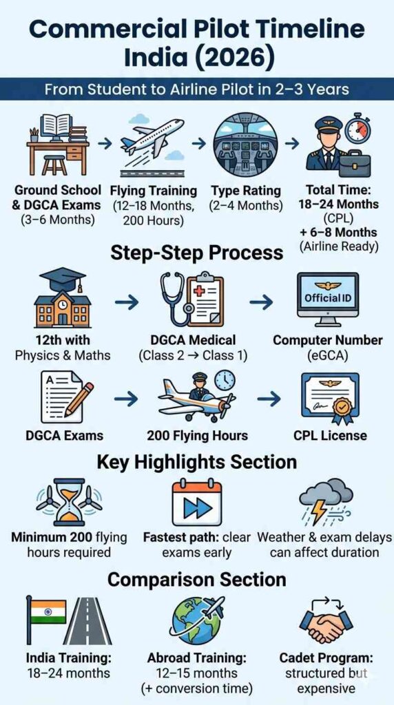 how long it takes to become a commercial pilot in India